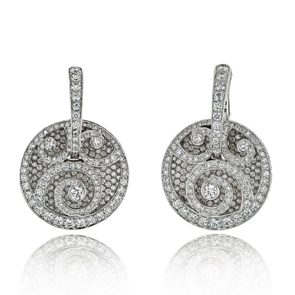 Graff 18K White Gold Medallion Shape Diamond Pave Earrings