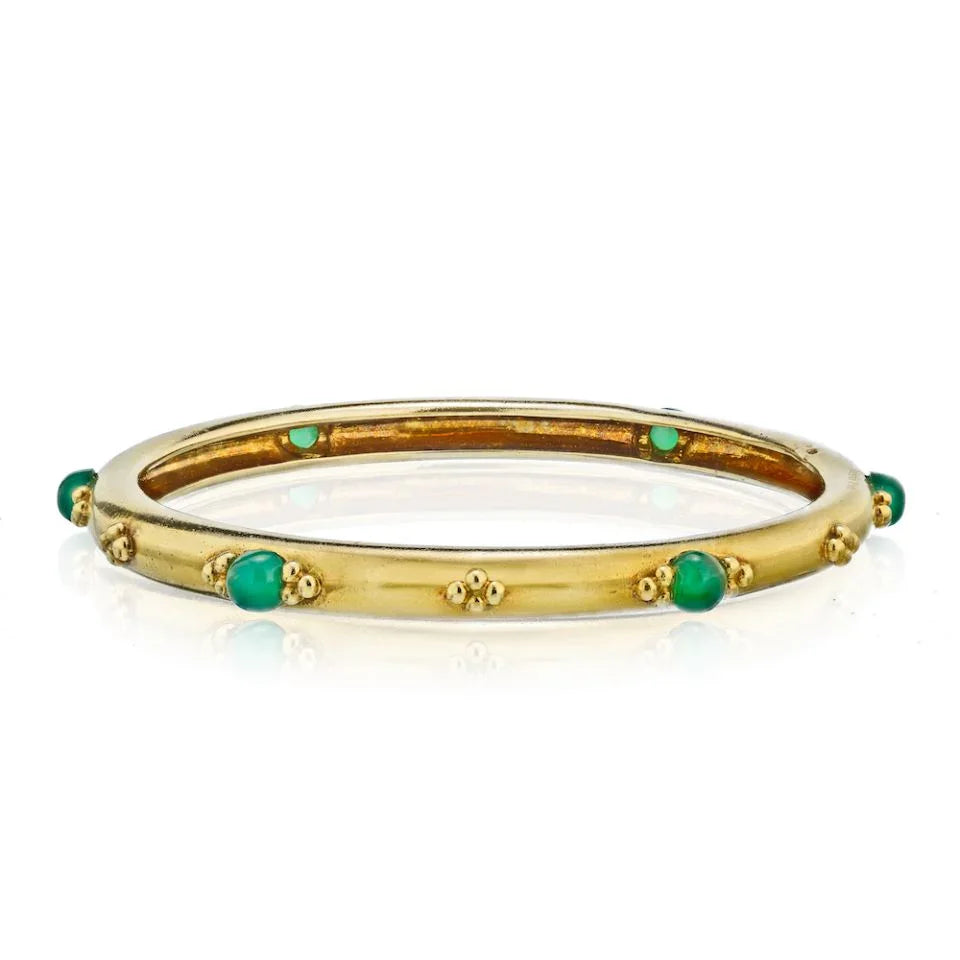 Boucheron 18K Yellow Gold Green Emerald Vintage Round Slip-On Bangle Bracelet — Laura Milman New York