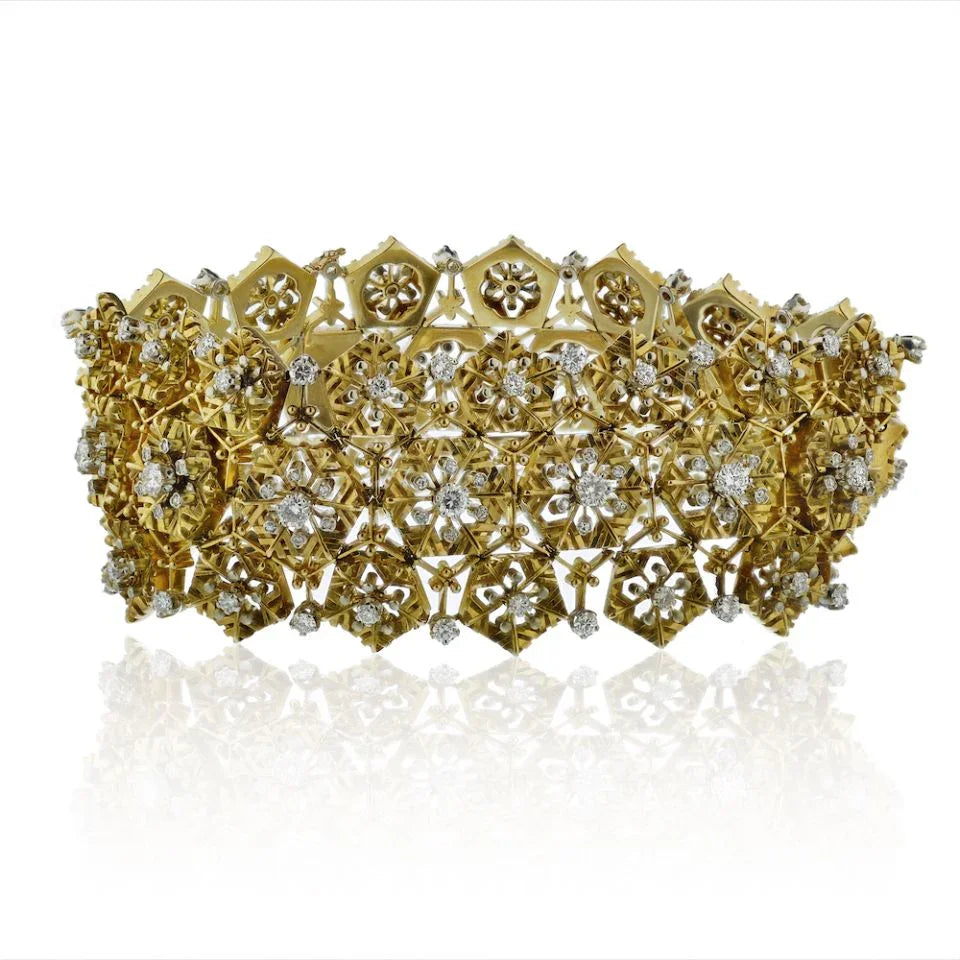 Van Cleef & Arpels Circa 1950's Platinum & 18K Yellow Gold Snowflake Diamond Bracelet — Laura Milman New York