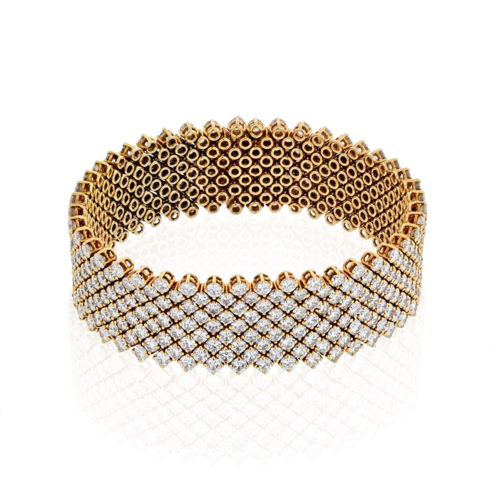 Asprey Aspery Platinum Flexible 27 Carat Round Cut Diamond Bracelet — view 2 — Laura Milman New York