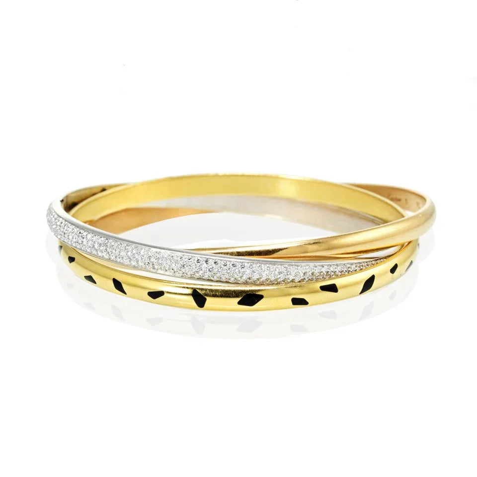 Cartier Trinity 18K Yellow Gold Diamond Spotted Lacquer Slip On Bracelet — view 3 — Laura Milman New York