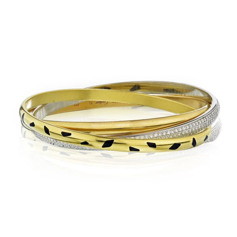 Cartier Trinity 18K Yellow Gold Diamond Spotted Lacquer Slip On Bracelet — Laura Milman New York