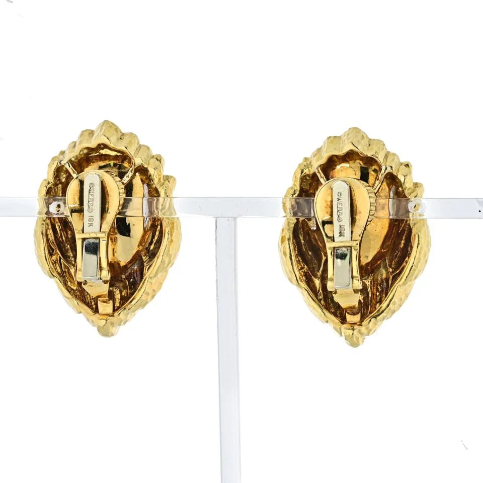 David Webb Platinum & 18K Yellow Gold Hammered Quartz Clip-On Earrings — view 4 — Laura Milman New York