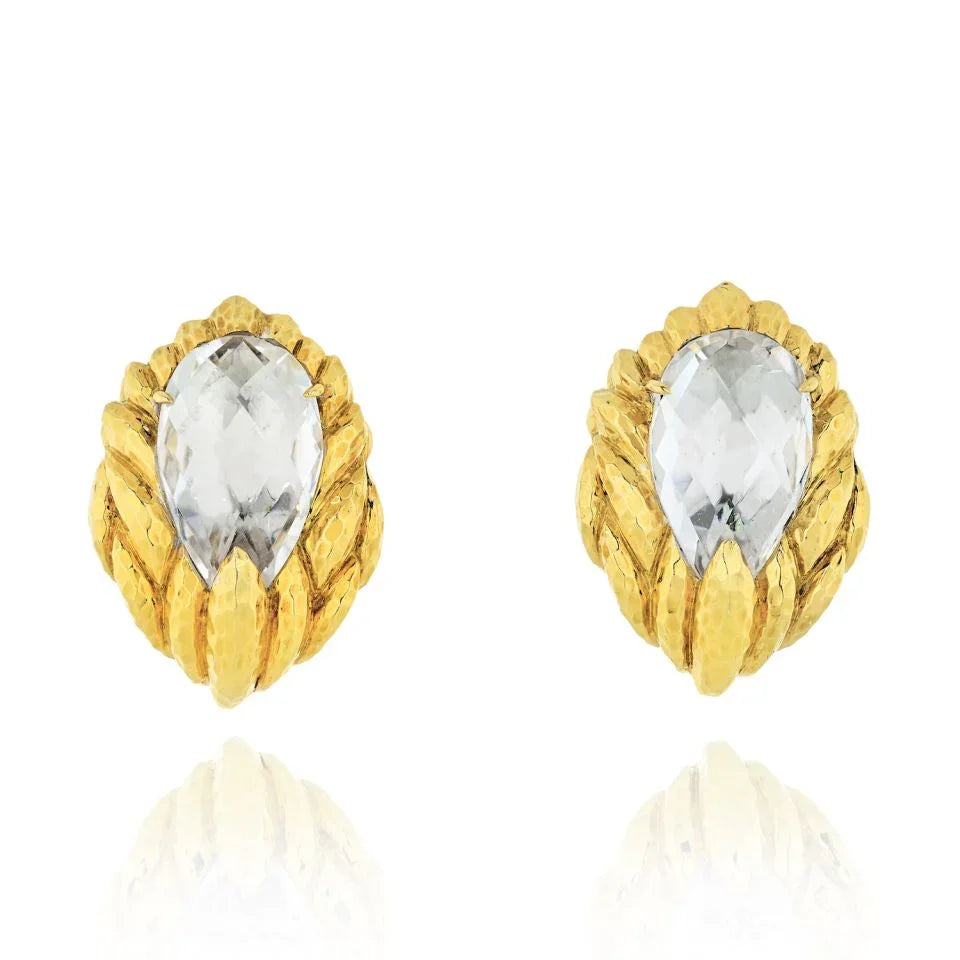 David Webb Platinum & 18K Yellow Gold Hammered Quartz Clip-On Earrings — Laura Milman New York