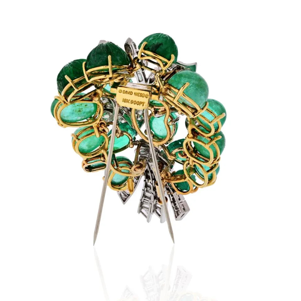 David Webb Platinum & 18K Yellow Gold Green Emeralds & Diamonds, Brooch — view 4 — Laura Milman New York