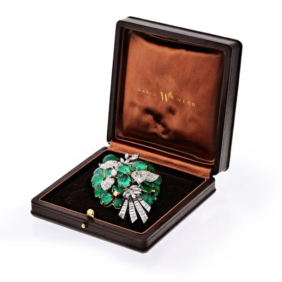 David Webb Platinum & 18K Yellow Gold Green Emeralds & Diamonds, Brooch — view 5 — Laura Milman New York