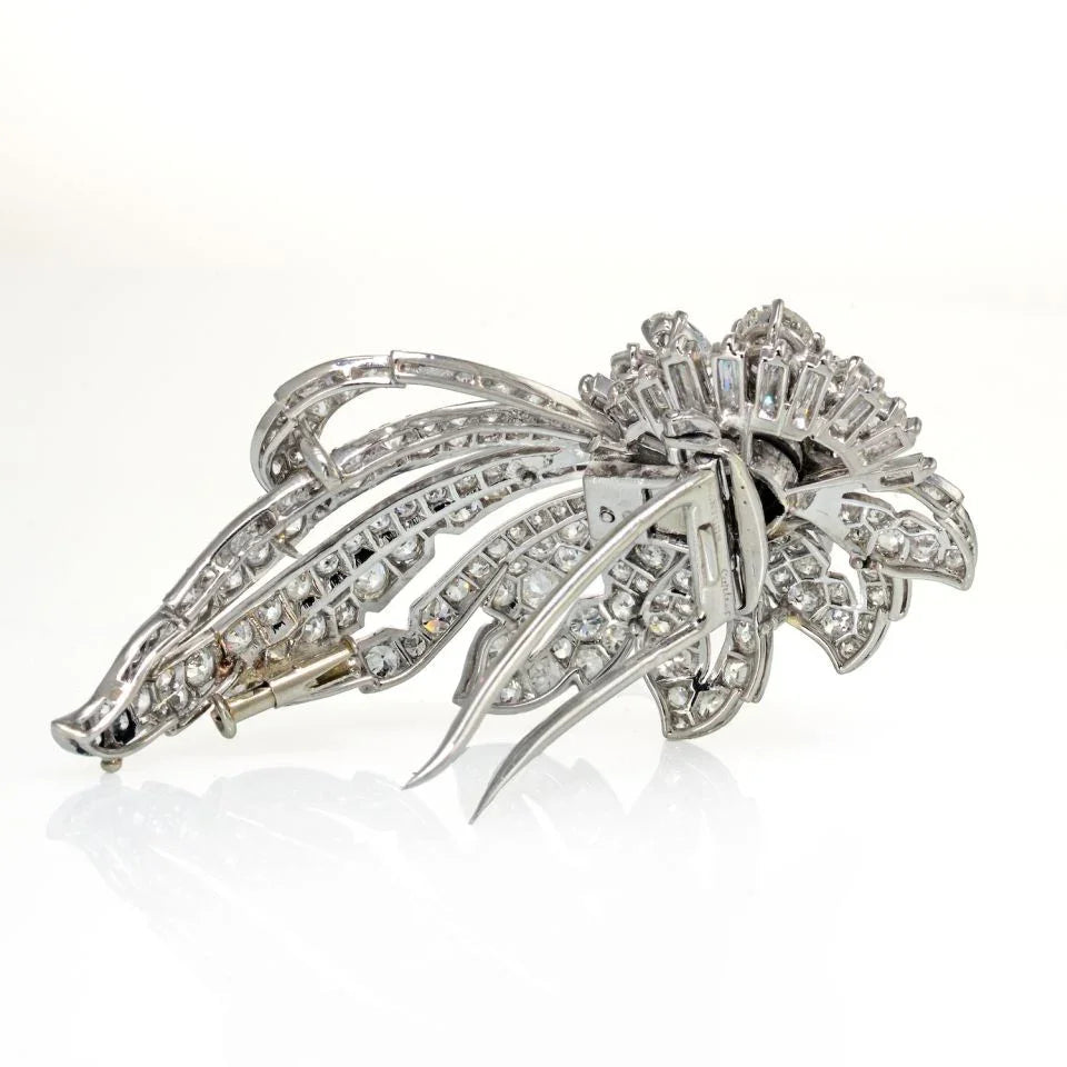 Cartier 1950's Platinum Foliate Design With Center Cushion Cut Diamond 1.35 E/vs2 GIA Brooch — view 4 — Laura Milman New York