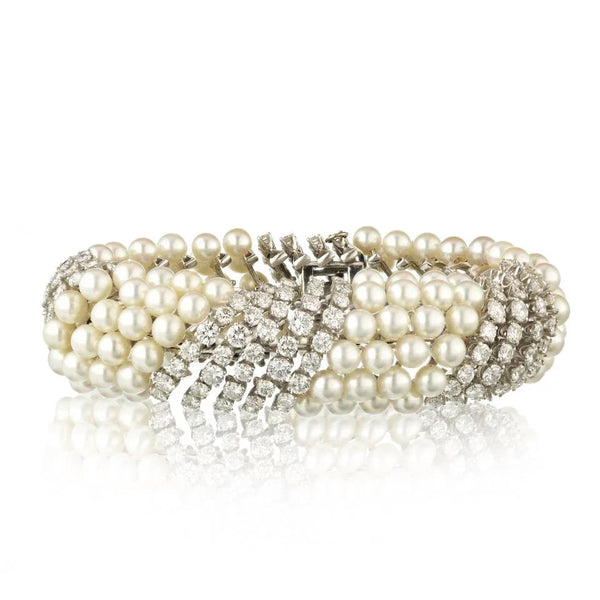 David Webb Platinum & 18K White Gold White Pearl & Diamond Bracelet — view 2