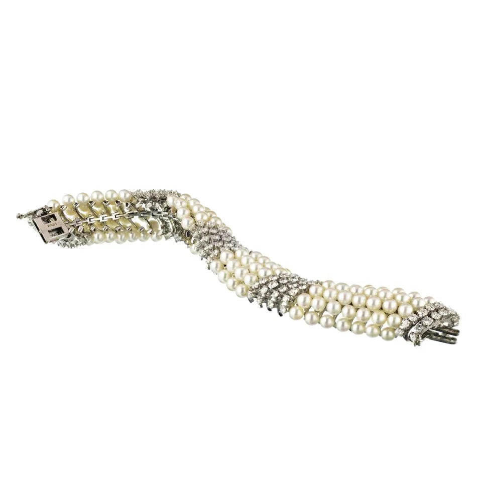 David Webb Platinum & 18K White Gold White Pearl & Diamond Bracelet — view 4 — Laura Milman New York