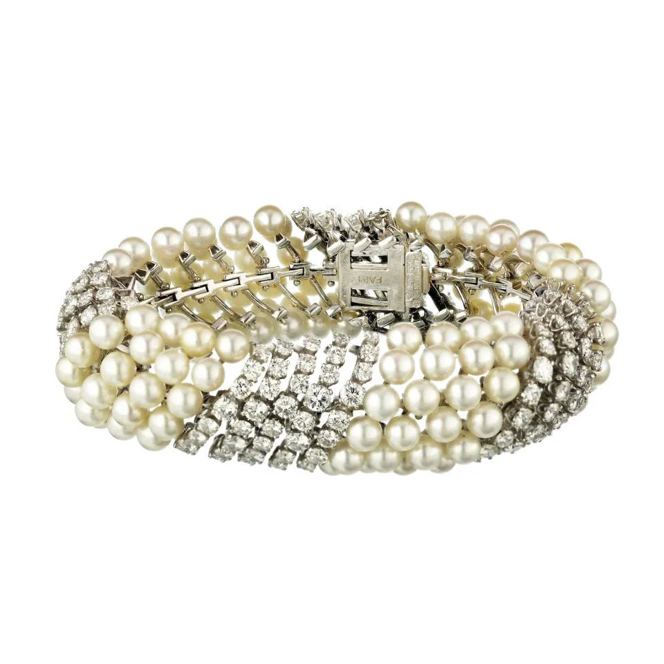 David Webb Platinum & 18K White Gold White Pearl & Diamond Bracelet — view 5 — Laura Milman New York