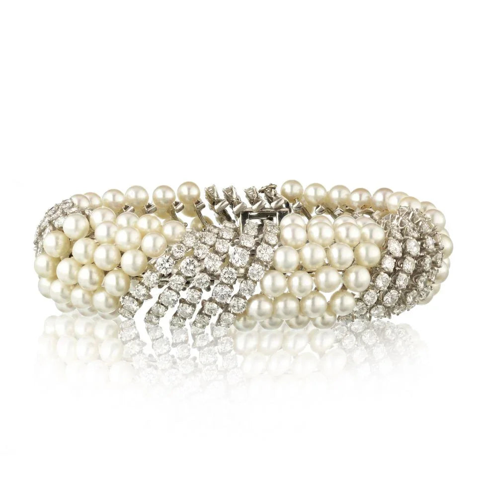 David Webb Platinum & 18K White Gold White Pearl & Diamond Bracelet — Laura Milman New York