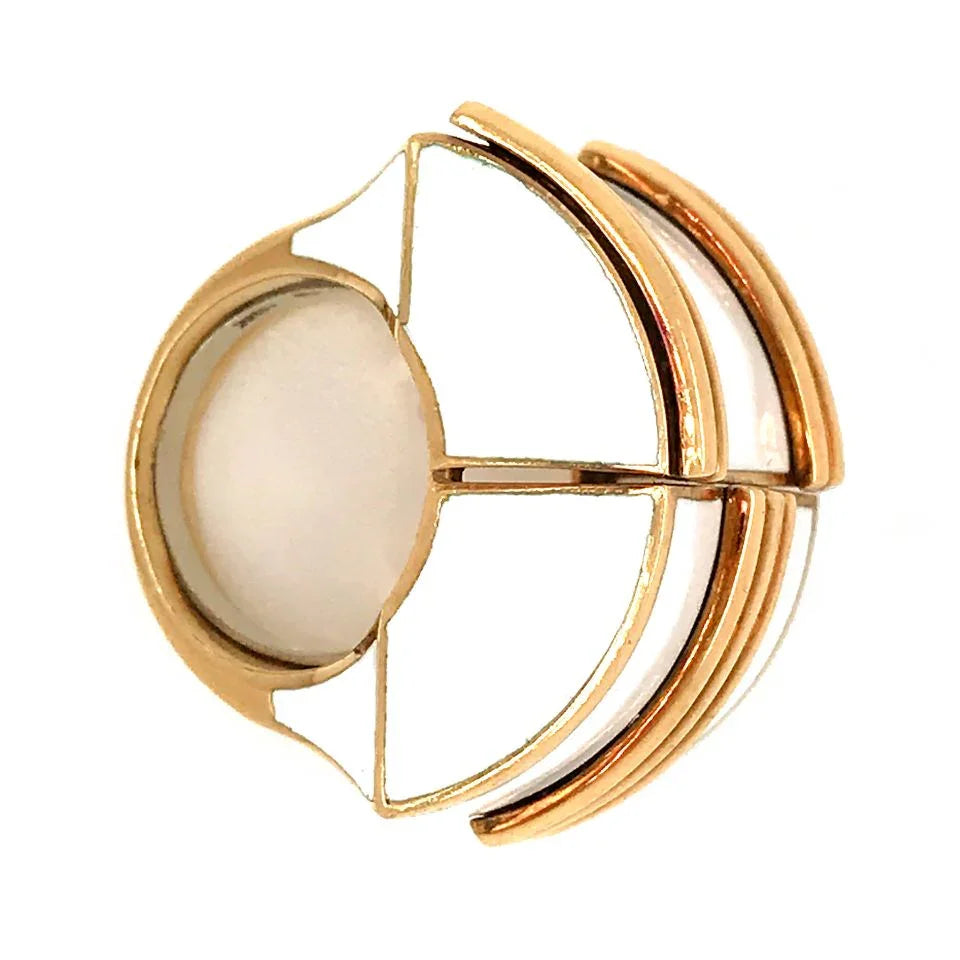 David Webb 18K Yellow Gold White Enamel Bombe Ring — view 4 — Laura Milman New York