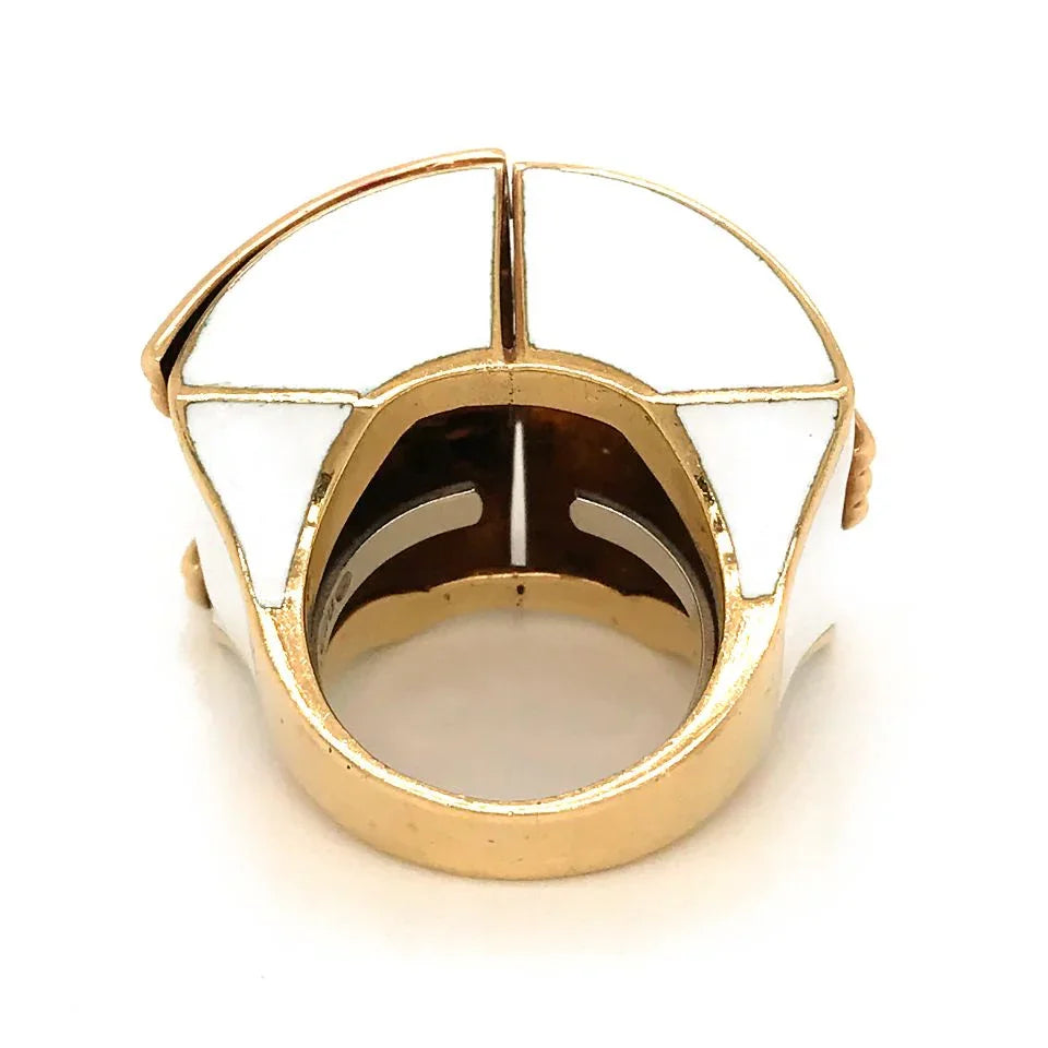 David Webb 18K Yellow Gold White Enamel Bombe Ring — view 5 — Laura Milman New York