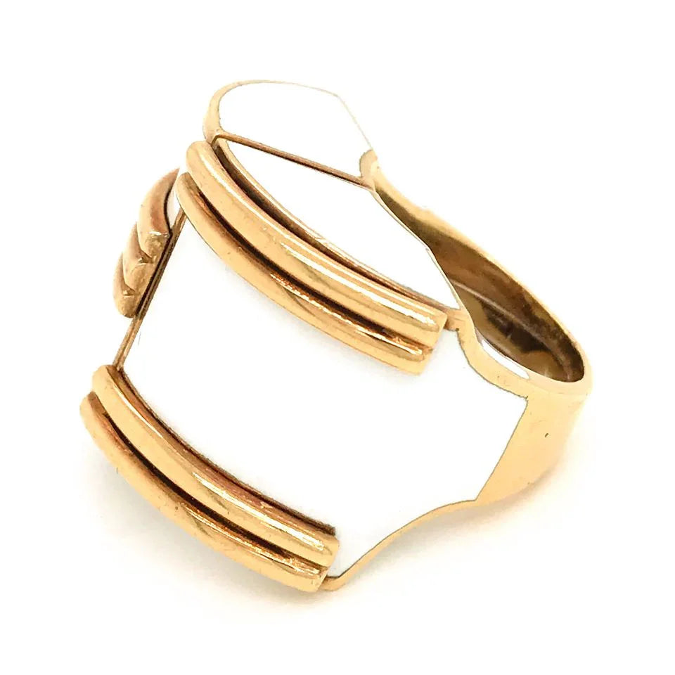David Webb 18K Yellow Gold White Enamel Bombe Ring — view 6 — Laura Milman New York