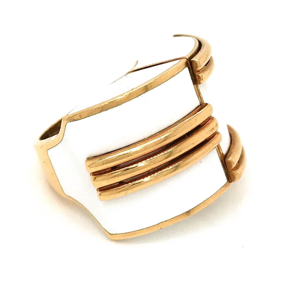 David Webb 18K Yellow Gold White Enamel Bombe Ring — view 2 — Laura Milman New York