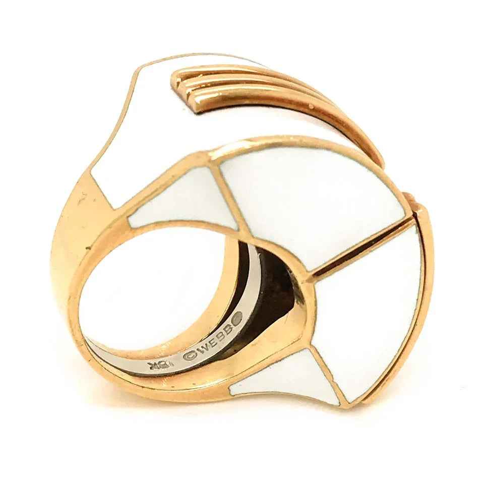 David Webb 18K Yellow Gold White Enamel Bombe Ring — view 3 — Laura Milman New York