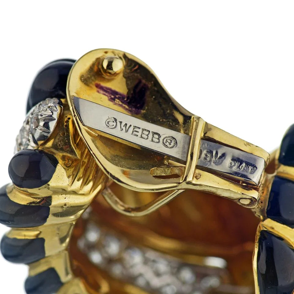 David Webb Platinum & 18K Yellow Gold Black Enamel Diamond Bombe Shrimp Earrings — view 2 — Laura Milman New York