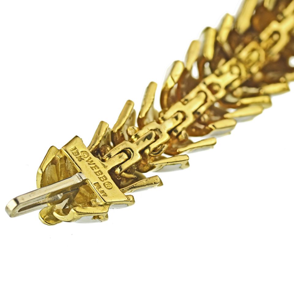 David Webb Kingdom Platinum & 18K Yellow Gold White Enamel Aries Ram Bracelet — view 5 — Laura Milman New York