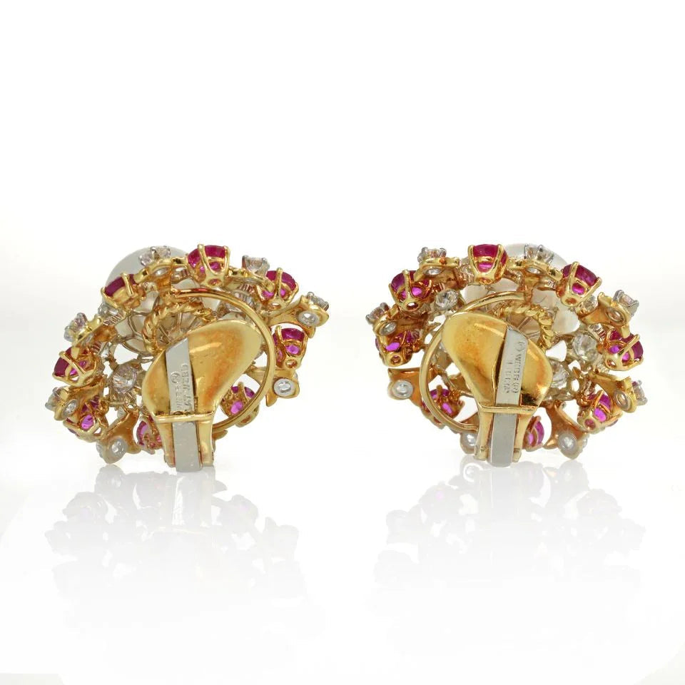 David Webb Platinum Pearl, Diamond & Ruby Earrings — view 4 — Laura Milman New York