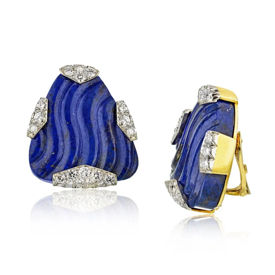 David Webb 1970's Platinum & 18K Yellow Gold 2.75 Carat Large Lapis Lazuli Earrings — Laura Milman New York