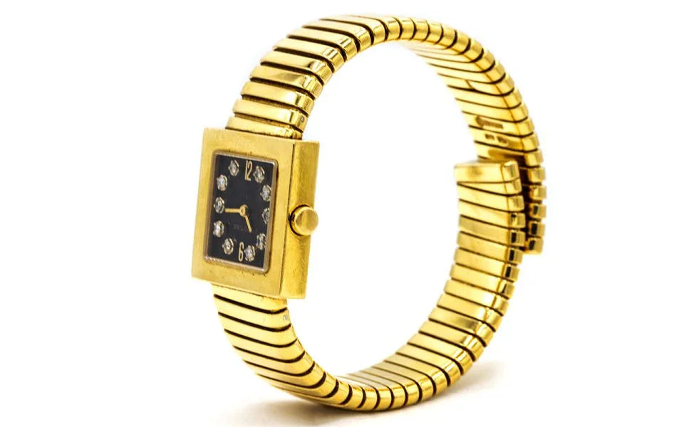 Pre-Owned Bvlgari Quadrato Tubogas Gold Diamond Dial F078 Flex Women Watch view 2 - Bvlgari — Laura Milman New York