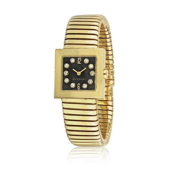 Pre-Owned Bvlgari Quadrato Tubogas Gold Diamond Dial F078 Flex Women Watch - Bvlgari Watch