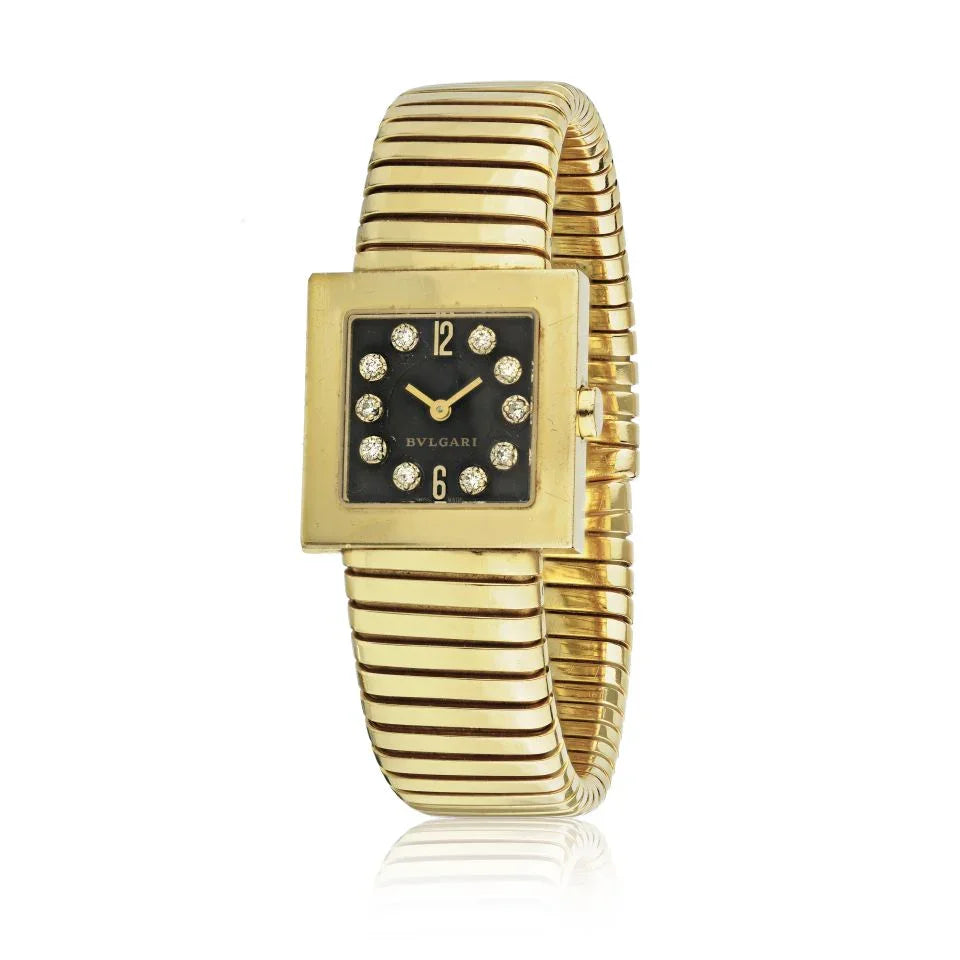 Pre-Owned Bvlgari Quadrato Tubogas Gold Diamond Dial F078 Flex Women Watch - Bvlgari Watch — Laura Milman New York