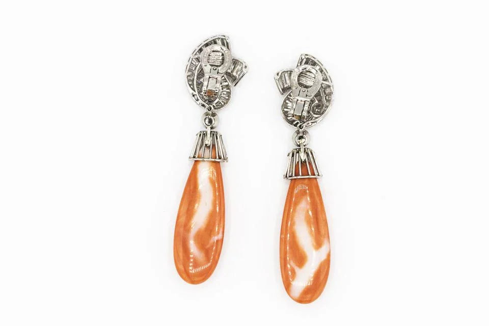 David Webb Platinum Coral And Diamond Drop Convertable Earrings — view 2 — Laura Milman New York