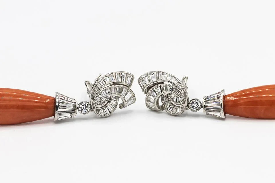 David Webb Platinum Coral And Diamond Drop Convertable Earrings — view 5 — Laura Milman New York