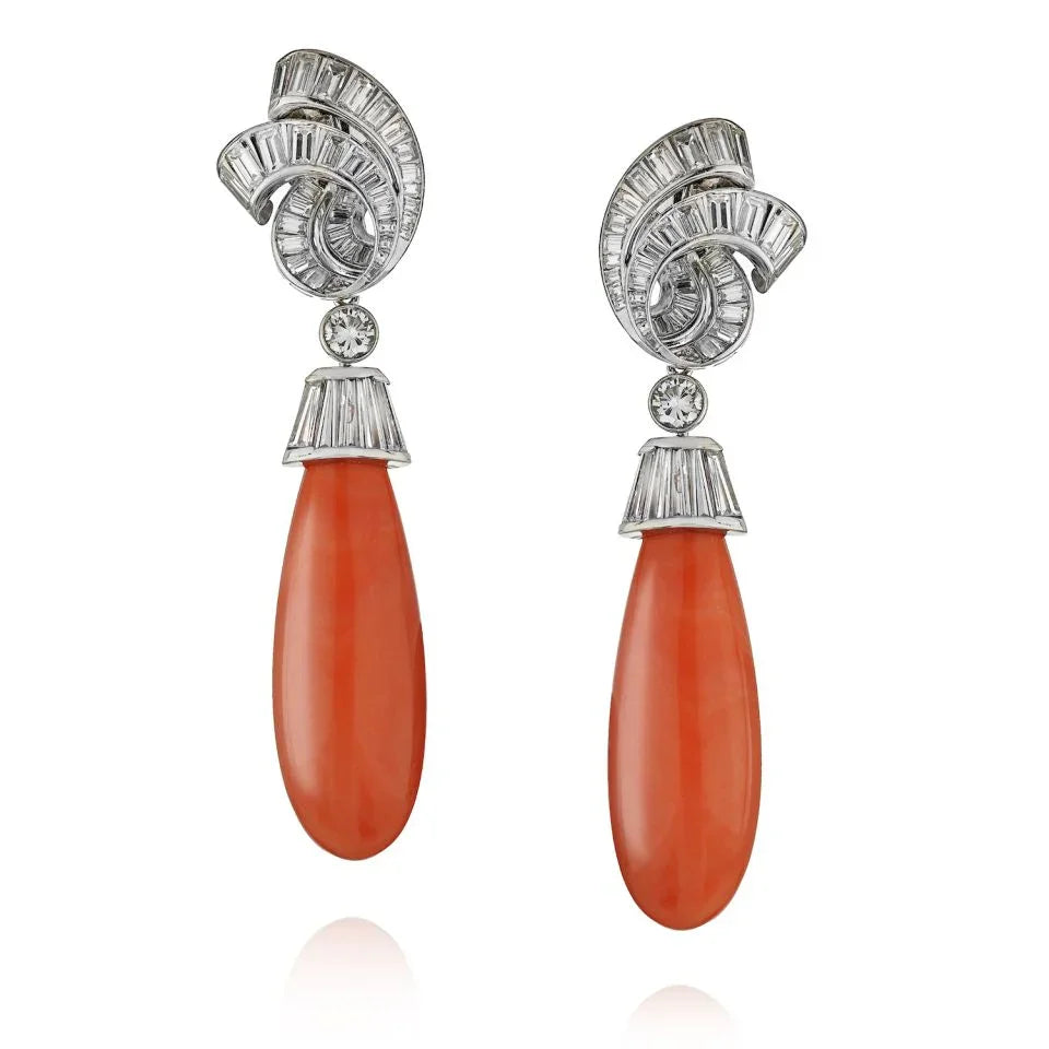 David Webb Platinum Coral And Diamond Drop Convertable Earrings — Laura Milman New York