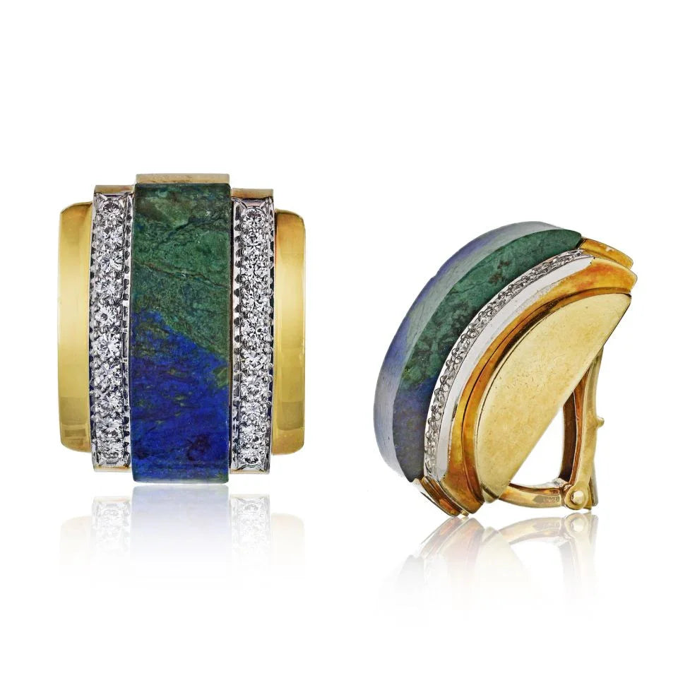 David Webb Azurmalachite Platinum & 18K Yellow Gold & Diamond Earrings — Laura Milman New York