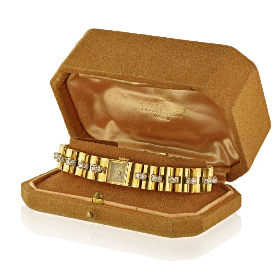 Pre-Owned Van Cleef & Arpels 1940's 18K Yellow Gold Vintage Retro Diamond Wrist Women Watch — view 2 — Laura Milman New York