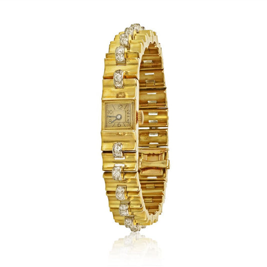 Van Cleef Arpels 1940S 18K Yellow Gold Vintage Retro Diamond Wrist Watch