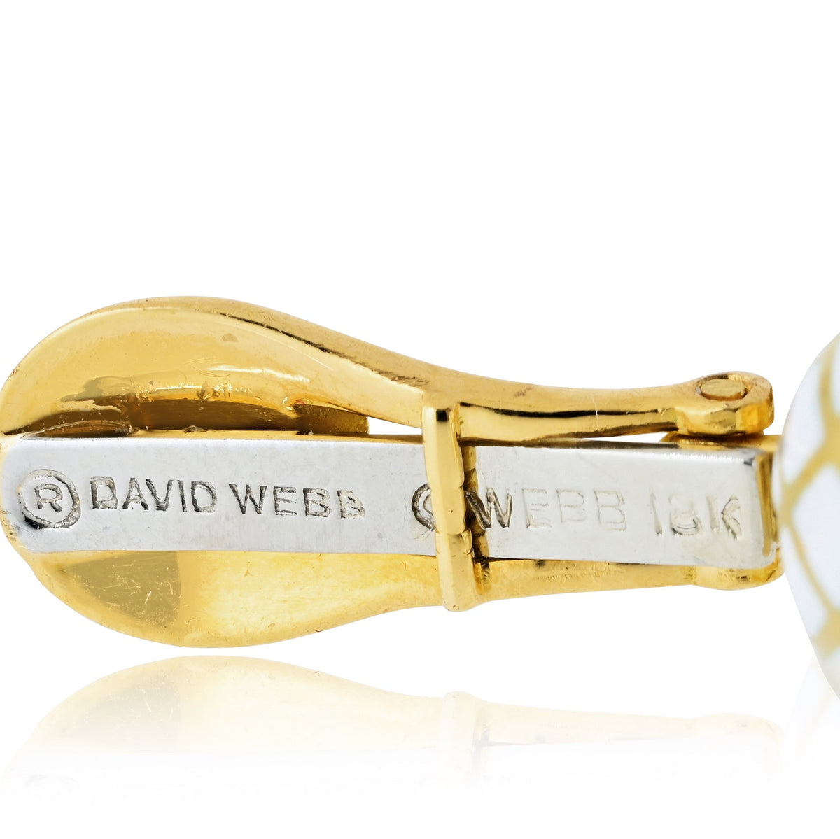 David Webb White Enamel Platinum & 18K Yellow Gold Bombe Gold Checkerboard Clip-On Earrings — view 8 — Laura Milman New York