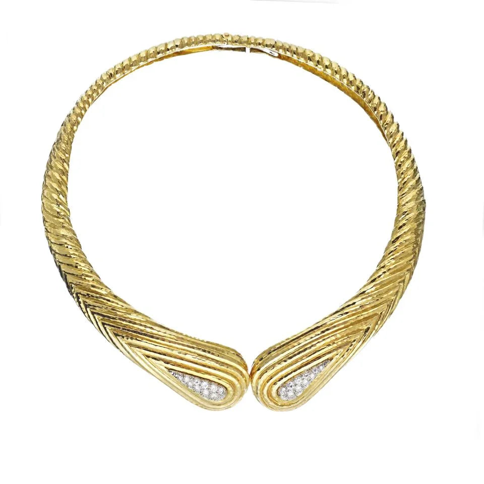 David Webb Hinge Collar Platinum & 18K Yellow Gold 2.50 Carat Diamond Necklace — Laura Milman New York