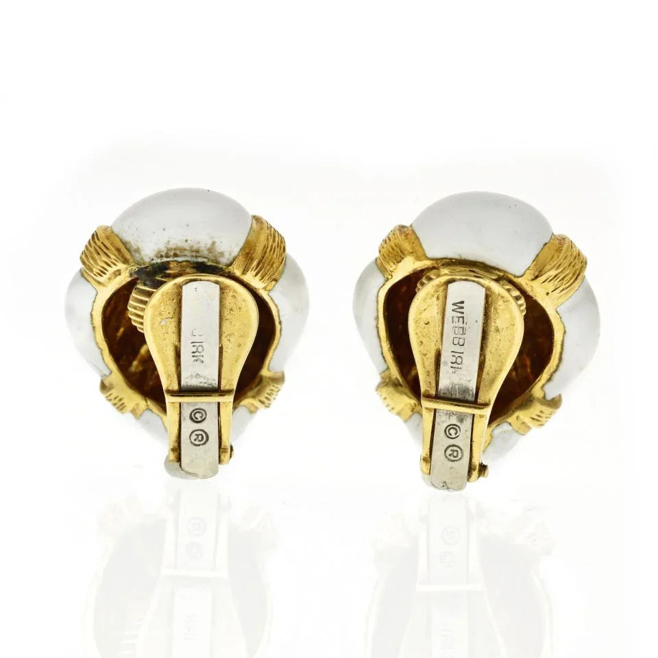 David Webb 18K Yellow Gold Oval White Enamel Earrings — view 4 — Laura Milman New York