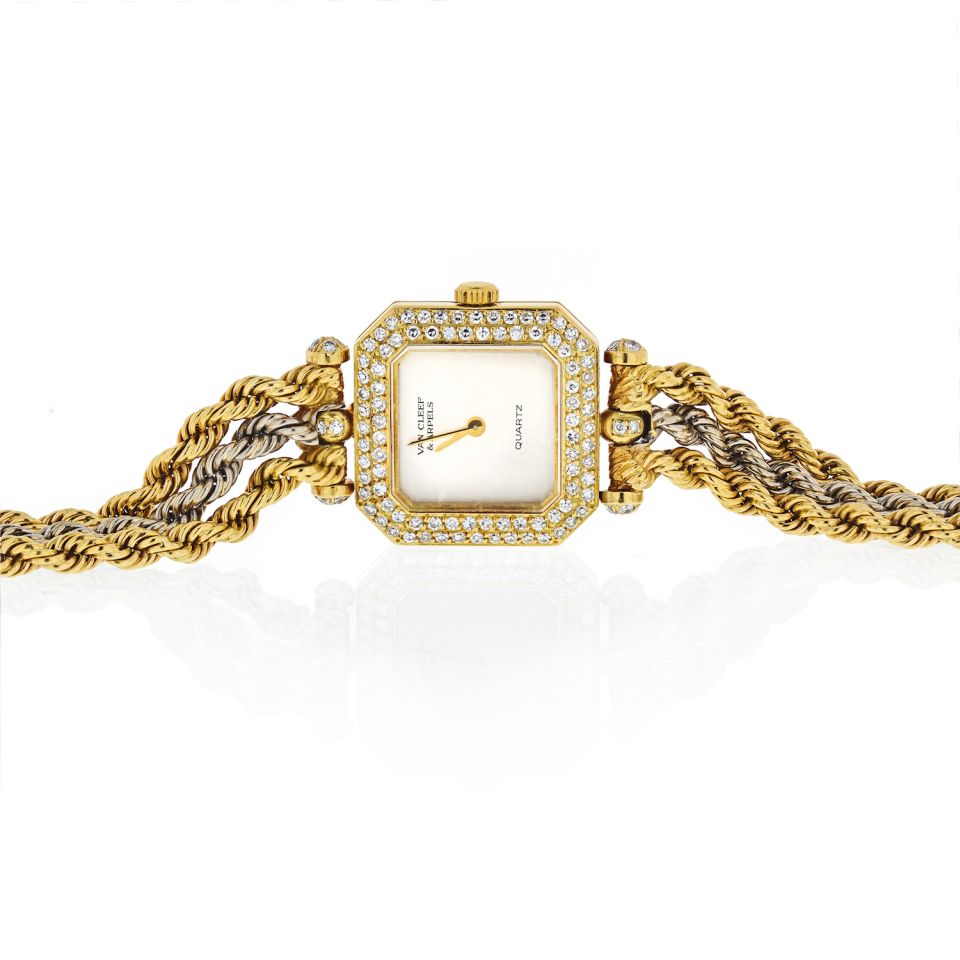 Van Cleef Arpels 18K Two Tone Square Case, Diamond Dial Vintage Ladies Watch