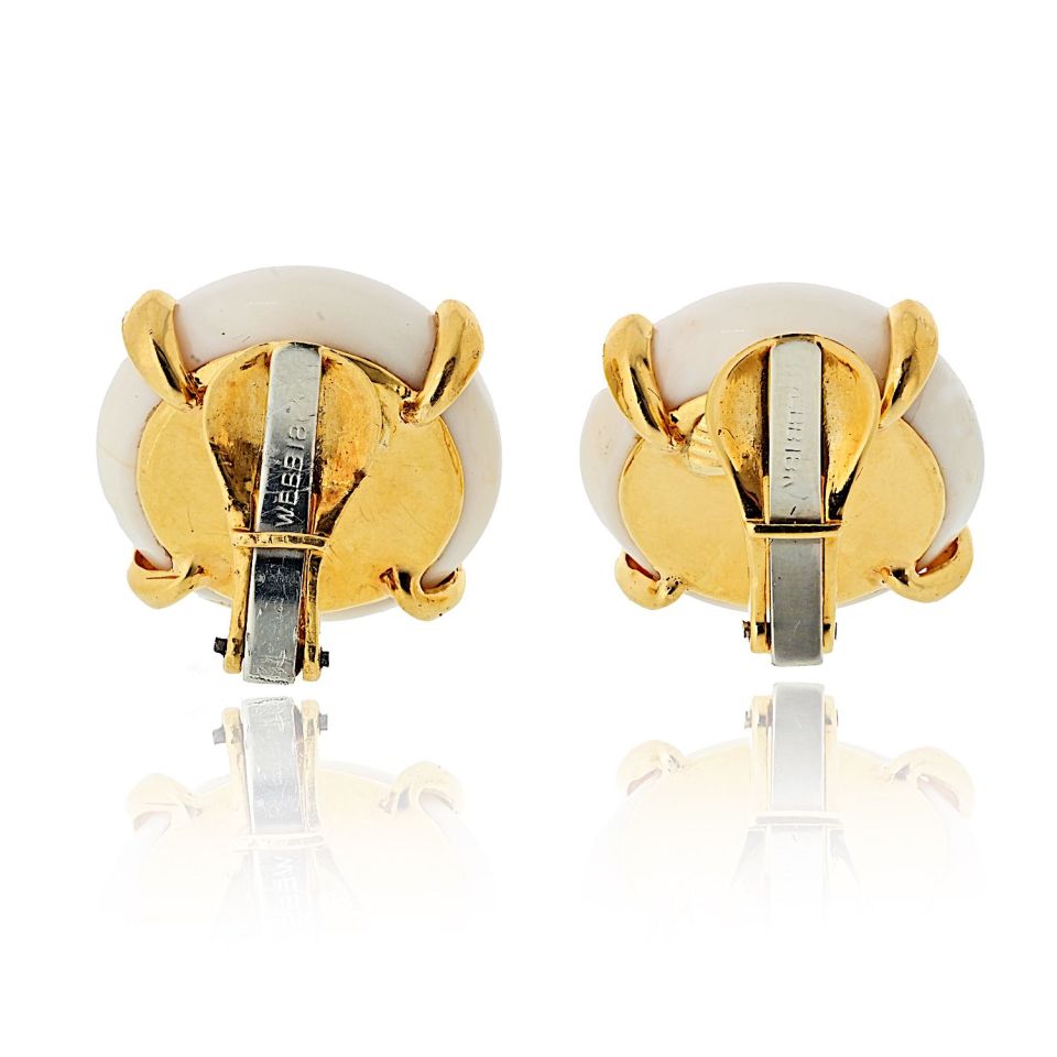 David Webb White Coral 18K Yellow Gold Clip-On Round Earrings — view 4 — Laura Milman New York
