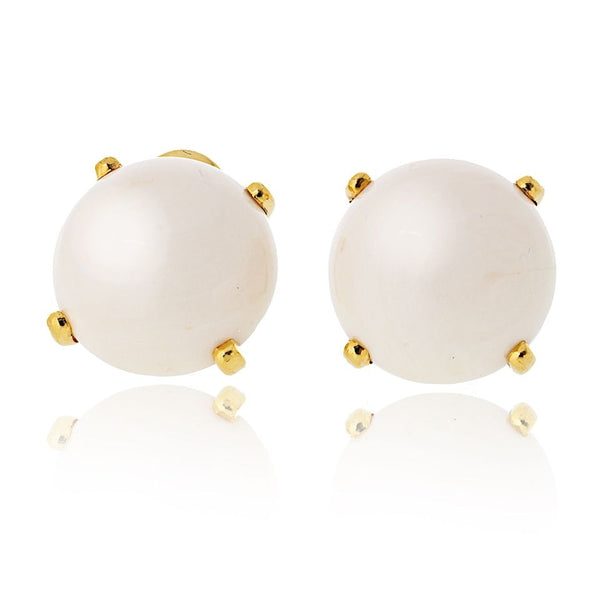 David Webb White Coral 18K Yellow Gold Clip-On Round Earrings