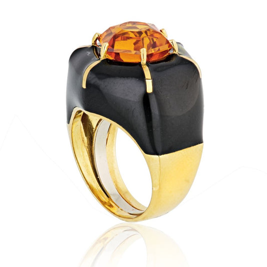 David Webb 18K Gold Enamel Ring Signed Designer Estate
