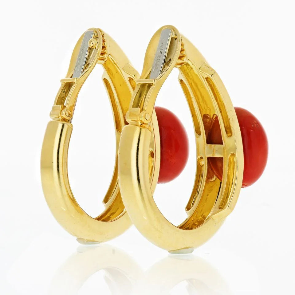 David Webb Coral 18K Yellow Gold Hoop Style Clip-On Earrings — view 3 — Laura Milman New York