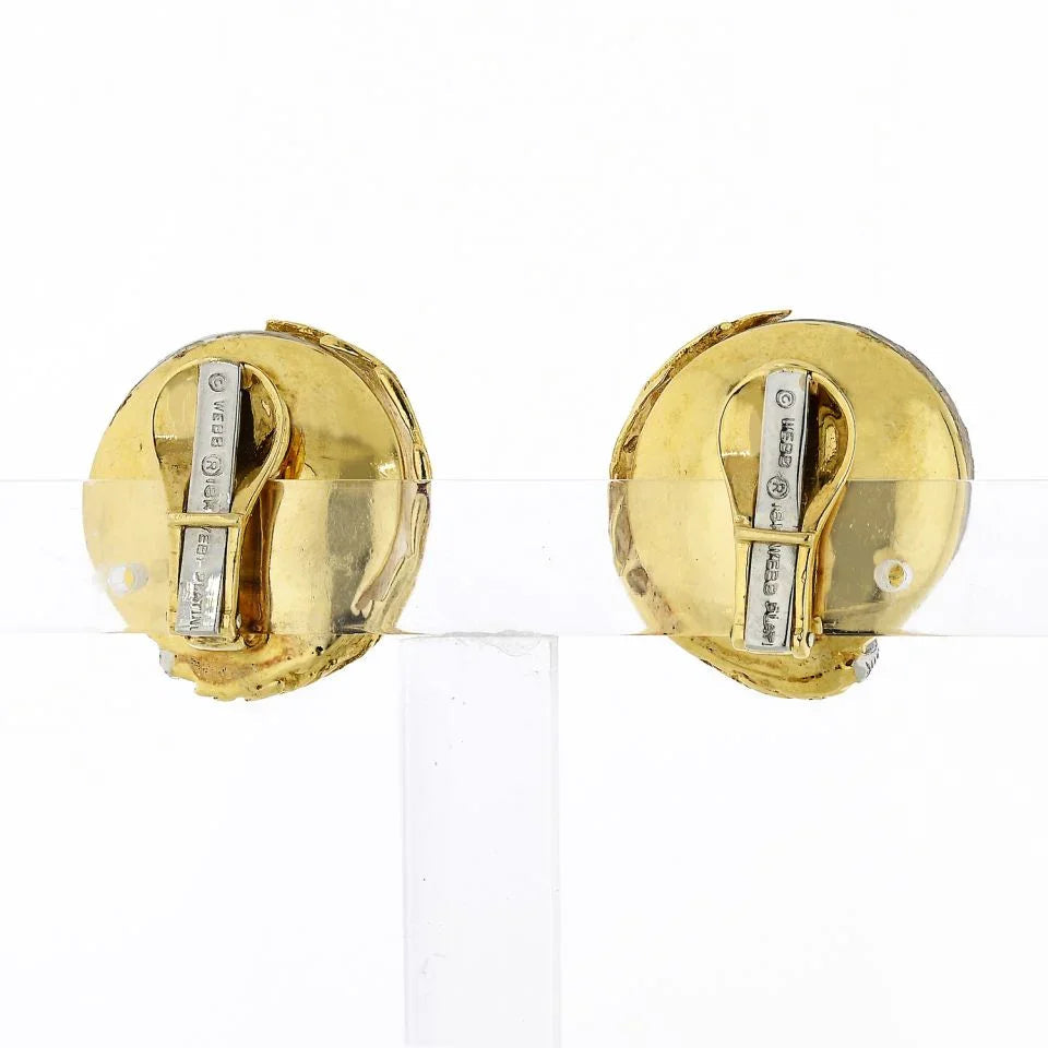 David Webb 18K Yellow Gold Rock Crystal And Diamond Round Clip-On Earrings — view 4 — Laura Milman New York