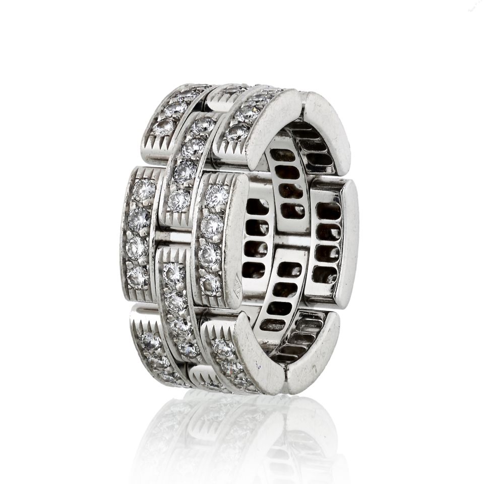 Cartier Maillon Diamond Three-Row Ring in 18K White Gold, Size 5.25, 1.45ct