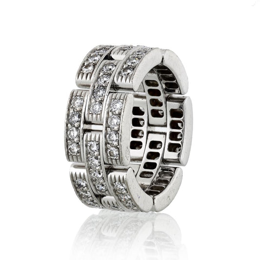 Cartier Maillon Diamond Three-Row Ring in 18K White Gold, Size 5.25, 1.45ct