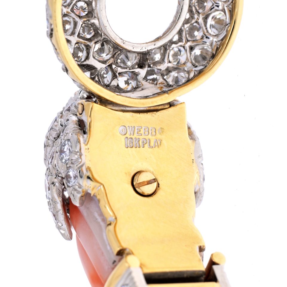 David Webb Coral 18K Yellow Gold Angel Skin Chimeral & Diamond Bracelet — view 5 — Laura Milman New York