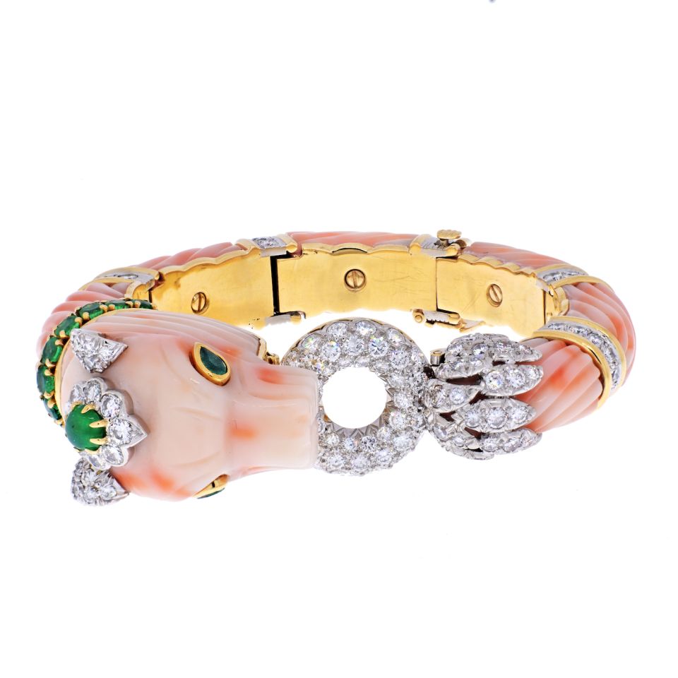 David Webb Coral 18K Yellow Gold Angel Skin Chimeral & Diamond Bracelet — Laura Milman New York