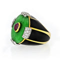 David Webb Jade Platinum & 18K Yellow Gold Black Enamel, Diamonds, Ruby Ring view 3