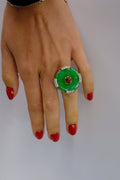 David Webb Jade Platinum & 18K Yellow Gold Black Enamel, Diamonds, Ruby Ring view 6