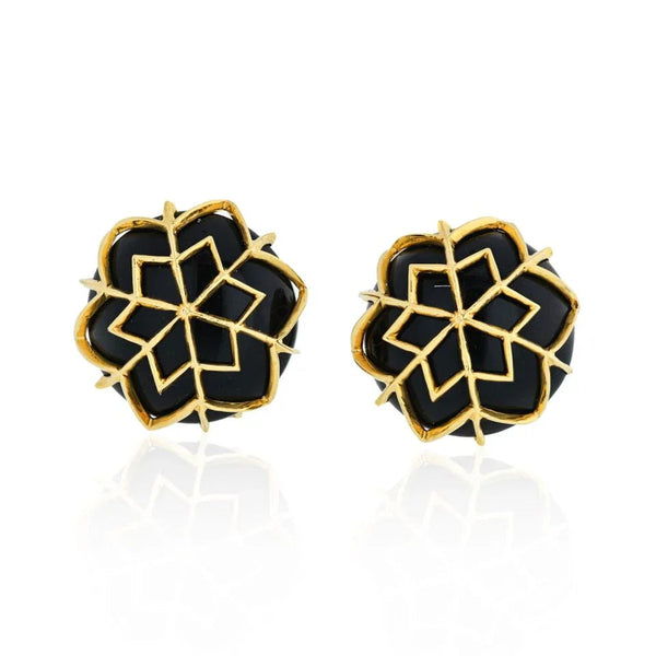 David Webb Snowflake Platinum & 18K Yellow Gold Onyx Webb Earrings