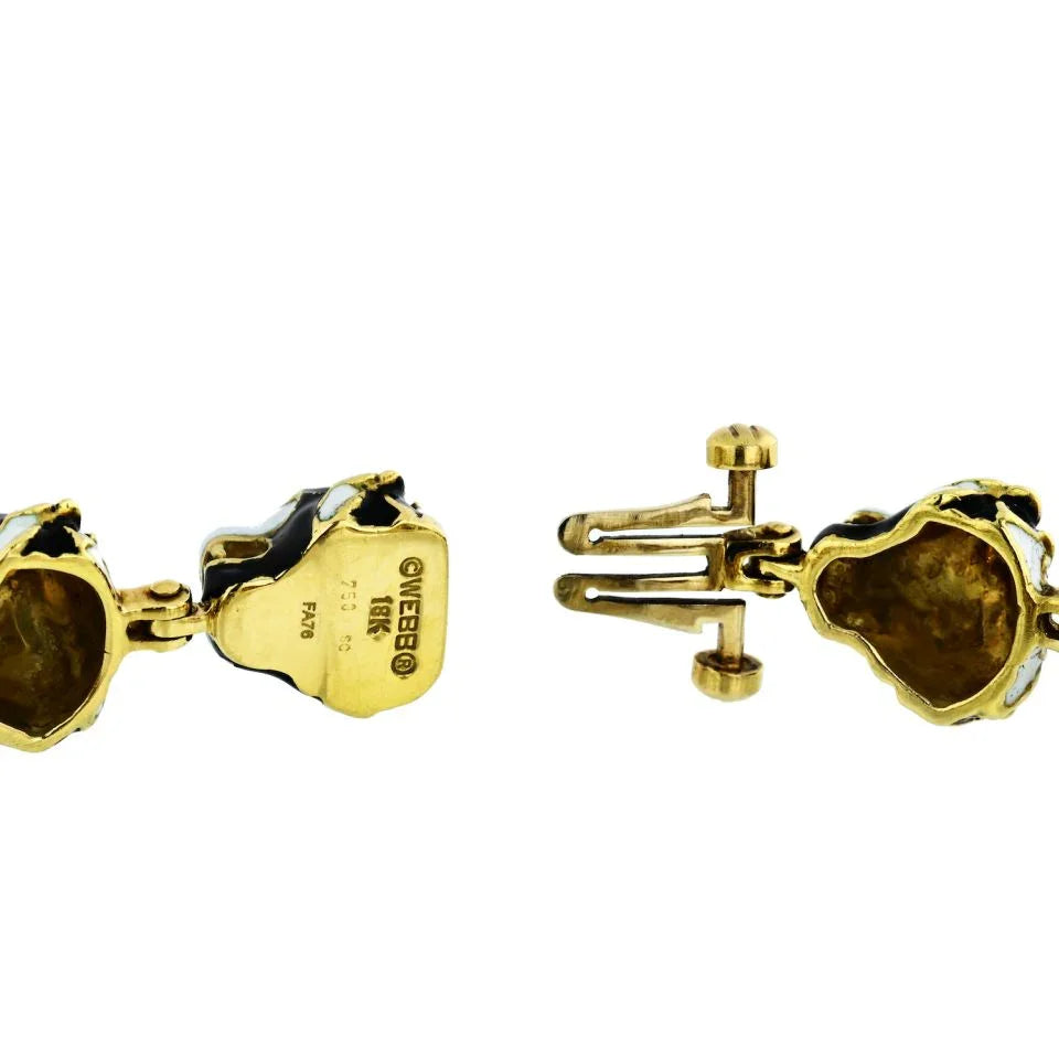 David Webb Lion Head Platinum & 18K Yellow Gold 12 One Line Black Enamel Head Motifs Bracelet — view 2 — Laura Milman New York